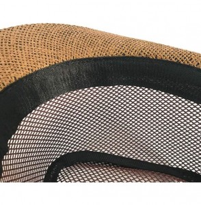 Fedoras Men Mesh Straw Summer Fedora Hat Short Brim Beach Sunhat Breathable Panama Cap - Brown - CJ18QWNW5XS