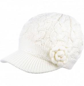 Skullies & Beanies Women's Winter Fleece Lined Elegant Flower Cable Knit Newsboy Cabbie Hat - White Cable Flower - CA18IIK8NHN