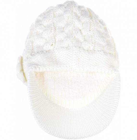 Skullies & Beanies Women's Winter Fleece Lined Elegant Flower Cable Knit Newsboy Cabbie Hat - White Cable Flower - CA18IIK8NHN