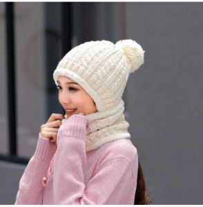 Skullies & Beanies Warm Fleece Lined Knit Hats Hood Scarf Set for Women Winter Beanie with Pom Pom - Beige - CI18LX4AW05