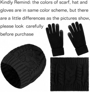 Skullies & Beanies 4 Pieces Womens Winter Beanie Hats with Ponytail Hole Knit Scarf Gloves - Black(style 2) - CF1938RZ8CM