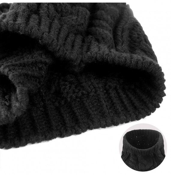 Skullies & Beanies 4 Pieces Womens Winter Beanie Hats with Ponytail Hole Knit Scarf Gloves - Black(style 2) - CF1938RZ8CM