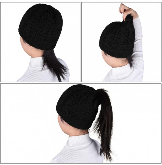 Skullies & Beanies 4 Pieces Womens Winter Beanie Hats with Ponytail Hole Knit Scarf Gloves - Black(style 2) - CF1938RZ8CM