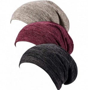 Skullies & Beanies 3 Pieces Satin Lined Sleep Cap Slouchy Beanie Slap Hat (Black- Wine Red- Gray) - CK193TS0WE3