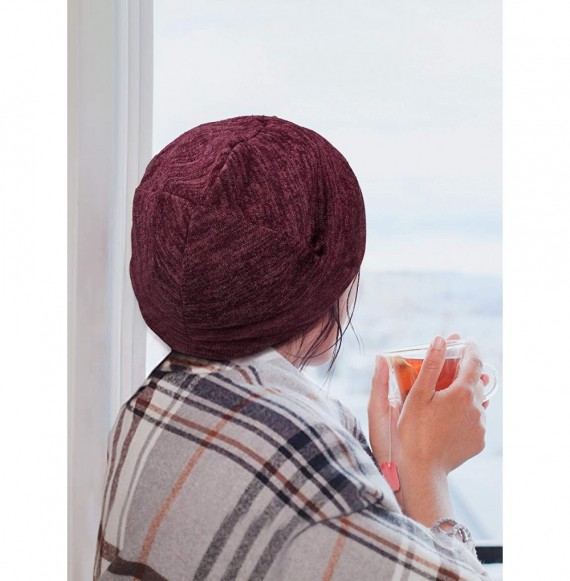 Skullies & Beanies 3 Pieces Satin Lined Sleep Cap Slouchy Beanie Slap Hat (Black- Wine Red- Gray) - CK193TS0WE3