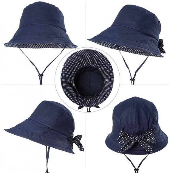 Sun Hats Packable Sun Bucket Hats for Women with String Beach SPF Protection Bonnie Gardening 55-59cm - Navy_89009 - CO18CYI83G4