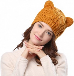 Skullies & Beanies Women's Hat Cat Ear Crochet Braided Knit Caps - Yellow - CW12LTSRV2N