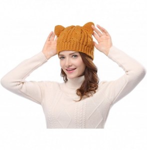 Skullies & Beanies Women's Hat Cat Ear Crochet Braided Knit Caps - Yellow - CW12LTSRV2N