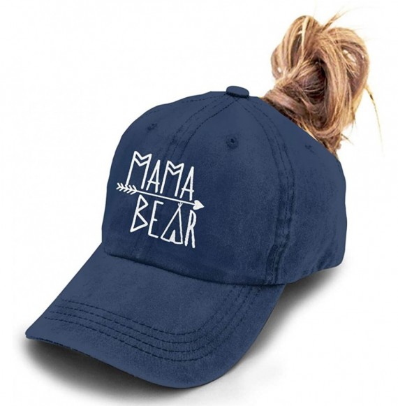 Baseball Caps Unisex Mama Bear Denim Hat Adjustable Washed Dyed Cotton Dad Baseball Caps - Ponytail Navy - C7197KLL9ZH