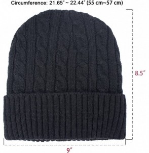 Skullies & Beanies Men's Wool Blend Knit Beanie- Soft & Warm Velour Fleece Lined - Cable - Black - CI1270EP4ZV