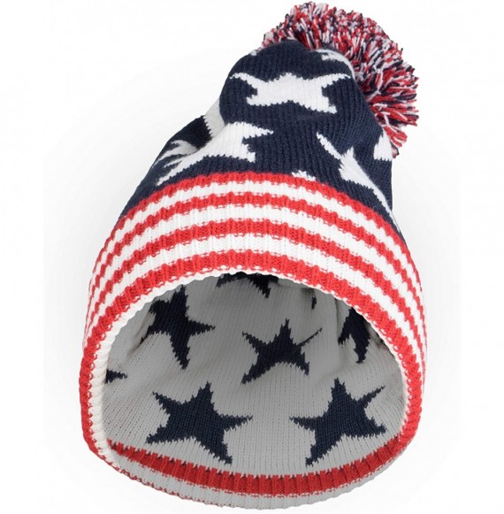 Skullies & Beanies Winter 2ply Stars Striped Thick Knit USA Flag Beanie Skull Ski Hat Cap Navy Red - CK11J2JIH75