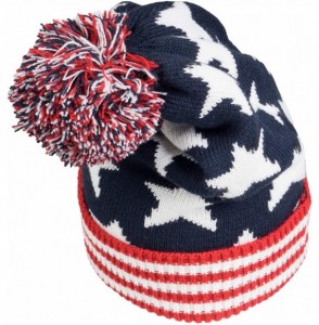 Skullies & Beanies Winter 2ply Stars Striped Thick Knit USA Flag Beanie Skull Ski Hat Cap Navy Red - CK11J2JIH75