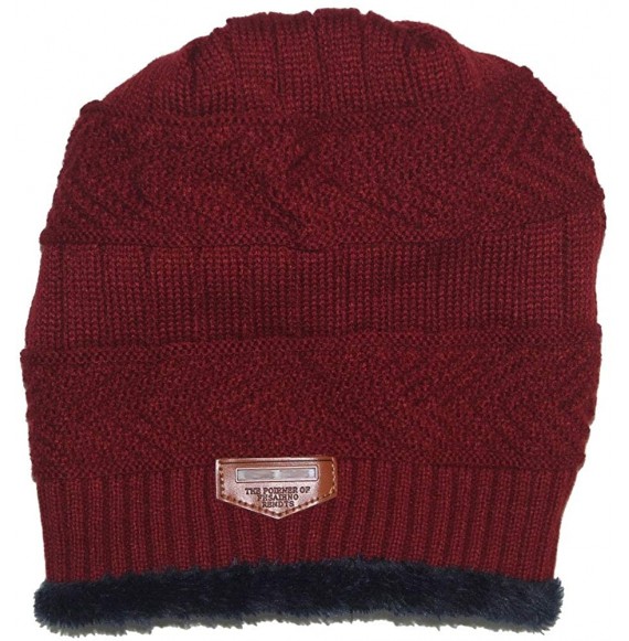 Skullies & Beanies Men's Winter Knit Skull Cap Wool Warm Slouchy Beanies Hat Scarf Set - Wine Red - CL12N6EUG46