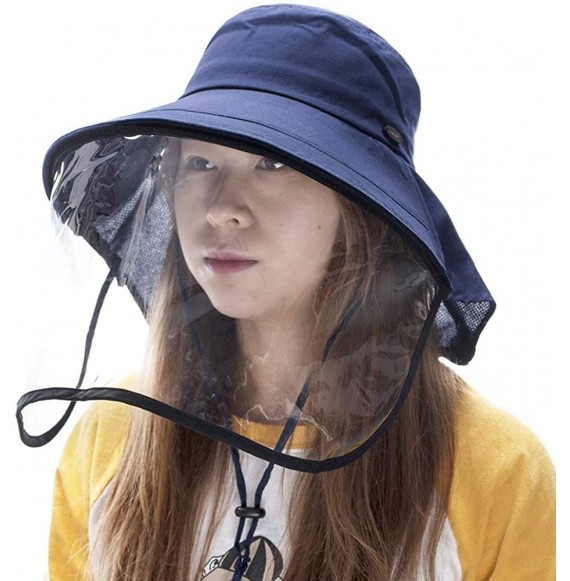 Sun Hats Summer Bill Flap Cap UPF 50+ Cotton Sun Hat with Neck Cover Cord for Women - 00020_navy(with Face Shield) - CN12E6X5GNJ