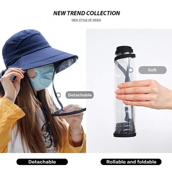 Sun Hats Summer Bill Flap Cap UPF 50+ Cotton Sun Hat with Neck Cover Cord for Women - 00020_navy(with Face Shield) - CN12E6X5GNJ