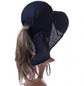 Sun Hats Summer Bill Flap Cap UPF 50+ Cotton Sun Hat with Neck Cover Cord for Women - 00020_navy(with Face Shield) - CN12E6X5GNJ