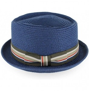 Fedoras Belfry Men/Women Summer Straw Pork Pie Trilby Fedora Hat in Blue- Tan- Black - Strjnavy - CD192AHNNQ8