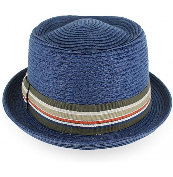 Fedoras Belfry Men/Women Summer Straw Pork Pie Trilby Fedora Hat in Blue- Tan- Black - Strjnavy - CD192AHNNQ8