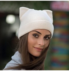 Skullies & Beanies Women Cat Ear Beanie Hat Wool Braided Knit Trendy Winter Warm Cap - Beige - CQ188RS964I