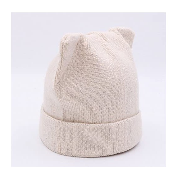 Skullies & Beanies Women Cat Ear Beanie Hat Wool Braided Knit Trendy Winter Warm Cap - Beige - CQ188RS964I