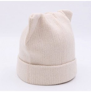 Skullies & Beanies Women Cat Ear Beanie Hat Wool Braided Knit Trendy Winter Warm Cap - Beige - CQ188RS964I