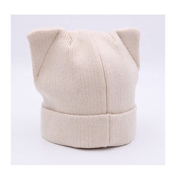 Skullies & Beanies Women Cat Ear Beanie Hat Wool Braided Knit Trendy Winter Warm Cap - Beige - CQ188RS964I