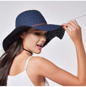 Sun Hats Summer Beach Sun Hats for Women Foldable UPF 50 Travel Packable Floppy Wide Brim UV Beach Sun Hat - Navy Blue - CZ18...