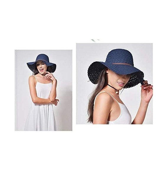 Sun Hats Summer Beach Sun Hats for Women Foldable UPF 50 Travel Packable Floppy Wide Brim UV Beach Sun Hat - Navy Blue - CZ18...