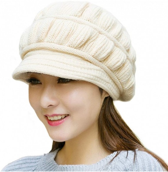 Skullies & Beanies Women's Winter Warm Hat Crochet Slouchy Beanie Knitted Caps with Visor - B-beige - CI18K6E3KS8