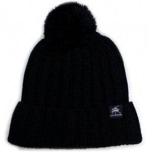 Skullies & Beanies Solid Pom Pom Knit Beanie Hat - Black - CA11QTOOXMJ