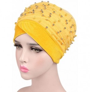 Skullies & Beanies Womens Removable Bowknot Hijab Turban Dual Purpose Cap - Yellow1 - CX18DKRS7EO