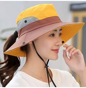 Sun Hats Women's Ponytail Safari Sun Hat Wide Brim UV Protection Foldable Outdoor Cap - Yellow - CF18U8E5QQO