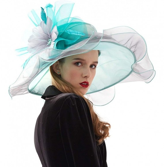 Sun Hats Women's Organza Kentucky Derby Tea Party Hat - Design 1 - Bluish Green - C718T6K5W9S