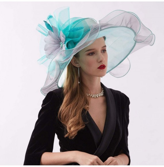 Sun Hats Women's Organza Kentucky Derby Tea Party Hat - Design 1 - Bluish Green - C718T6K5W9S