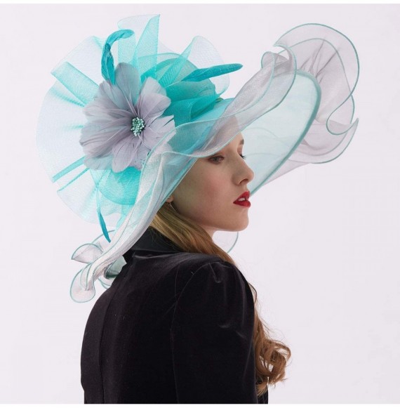 Sun Hats Women's Organza Kentucky Derby Tea Party Hat - Design 1 - Bluish Green - C718T6K5W9S