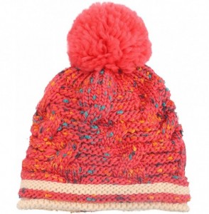 Skullies & Beanies Kids and Toddlers' Chunky Cable Knit Beanie with Yarn Pompom Set of 2 - Grey Stripe+red - CC185AWTH46