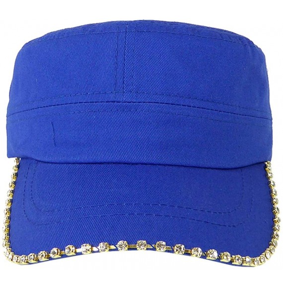 Baseball Caps Women's Military Cadet Army Cap Hat with Bling -Rhinestone Crystals on Brim - Royal Blue - CF18T24WO6H