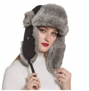 Skullies & Beanies Real Rabbit Fur Trapper Aviator Hat - Women Windproof Winter Russian Cap Earflap Skiing Hats - Grey - CK18...