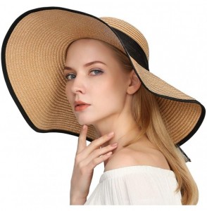 Sun Hats Beach Sun Hat for Women Bow-knot UV UPF 50+Travel Foldable Wide Brim Straw Hat - Khaki02 - CJ18QK40ZE6