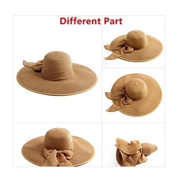 Sun Hats Beach Sun Hat for Women Bow-knot UV UPF 50+Travel Foldable Wide Brim Straw Hat - Khaki02 - CJ18QK40ZE6