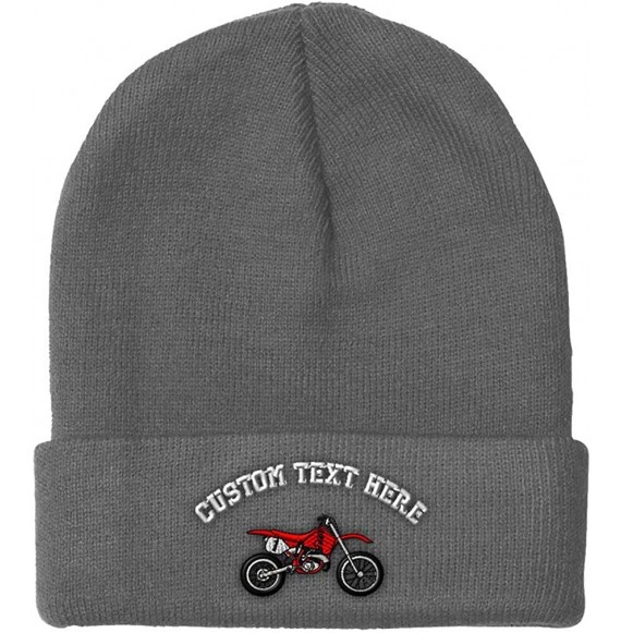 Skullies & Beanies Custom Beanie for Men & Women Red Dirt Bike Style A Embroidery Skull Cap Hat - Light Grey - C018ZS3MHM0