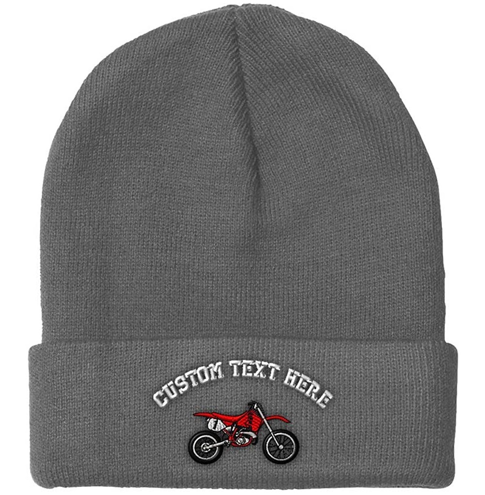 Skullies & Beanies Custom Beanie for Men & Women Red Dirt Bike Style A Embroidery Skull Cap Hat - Light Grey - C018ZS3MHM0