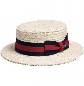 Fedoras Men's Classic Straw Braid Boater Hat - Natural/ Black/ Red - CQ18QI4Z6WR