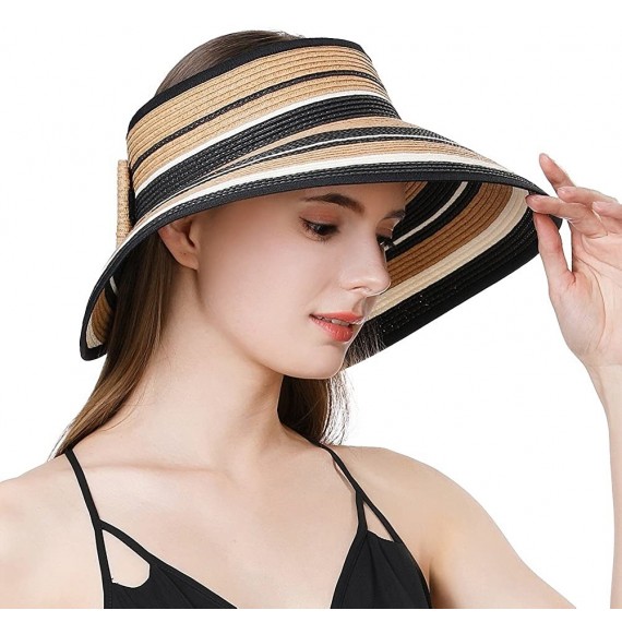 Sun Hats Womens Rollup Straw Visor Sun Hat Large Brim Beach Hat UPF 50+ - Khaki99055 - CW18NATEW3T