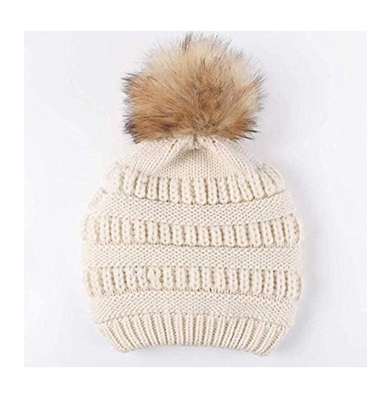 Skullies & Beanies Womens Girls Winter Knit Slouchy Beanie Hat Warm Skull Ski Cap Faux Fur Pom Pom Hats for Women - CF19394SXO6