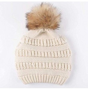 Skullies & Beanies Womens Girls Winter Knit Slouchy Beanie Hat Warm Skull Ski Cap Faux Fur Pom Pom Hats for Women - CF19394SXO6