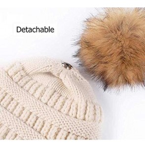 Skullies & Beanies Womens Girls Winter Knit Slouchy Beanie Hat Warm Skull Ski Cap Faux Fur Pom Pom Hats for Women - CF19394SXO6