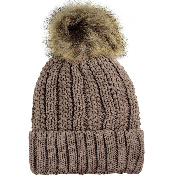 Skullies & Beanies Women's Winter Pom Pom Beanie Ski Knitted Hat in Fall Winter - Brown - CC18L9ENMOS