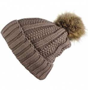 Skullies & Beanies Women's Winter Pom Pom Beanie Ski Knitted Hat in Fall Winter - Brown - CC18L9ENMOS