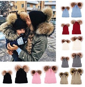 Skullies & Beanies Parent-Child Matchy Hat Winter Mom Baby Double Pompom Faux Fur Beanie Ski Cap - Gray - CD18L8NIRCO